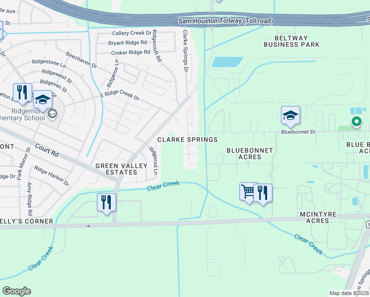 map of restaurants, bars, coffee shops, grocery stores, and more near 16122 Maladi Drive in Houston
