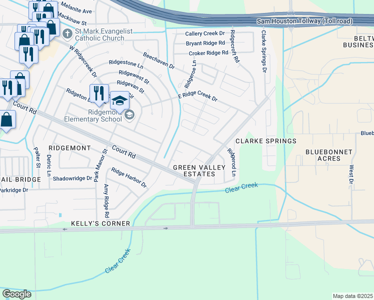 map of restaurants, bars, coffee shops, grocery stores, and more near 4706 Ridgeton Drive in Houston
