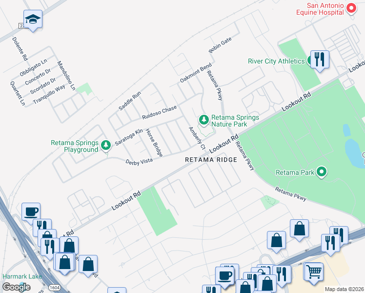 map of restaurants, bars, coffee shops, grocery stores, and more near 16219 Appaloosa Oak in Selma