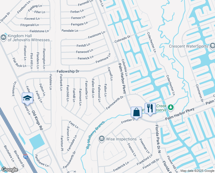map of restaurants, bars, coffee shops, grocery stores, and more near 16 Farnell Lane in Palm Coast