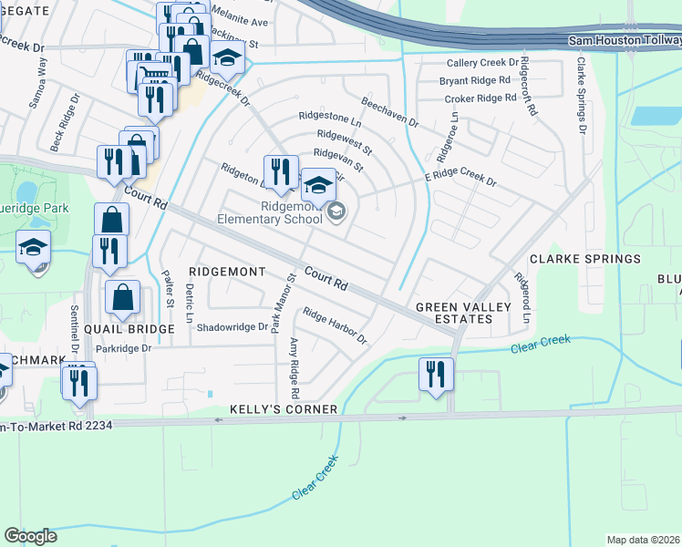 map of restaurants, bars, coffee shops, grocery stores, and more near 4911 Porter Ridge Drive in Houston