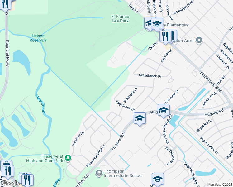 map of restaurants, bars, coffee shops, grocery stores, and more near 8327 Redbrook Drive in Houston