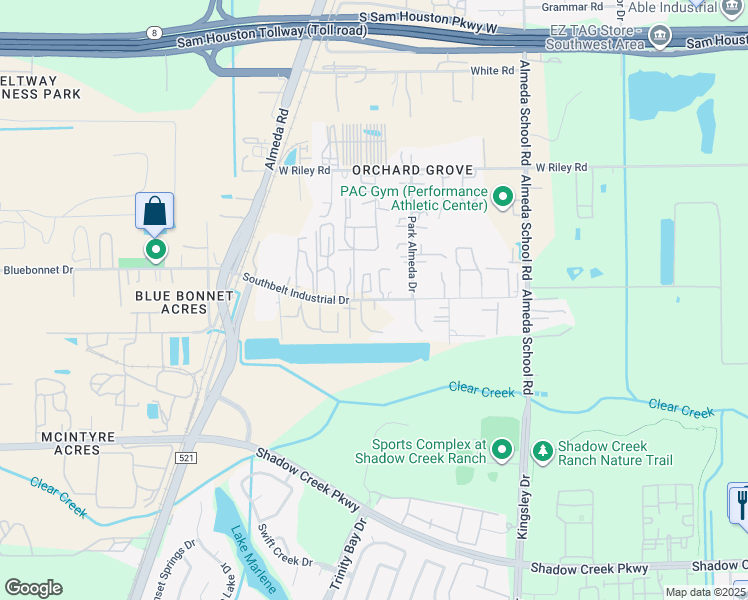 map of restaurants, bars, coffee shops, grocery stores, and more near 93 Southbelt Industrial Drive in Houston