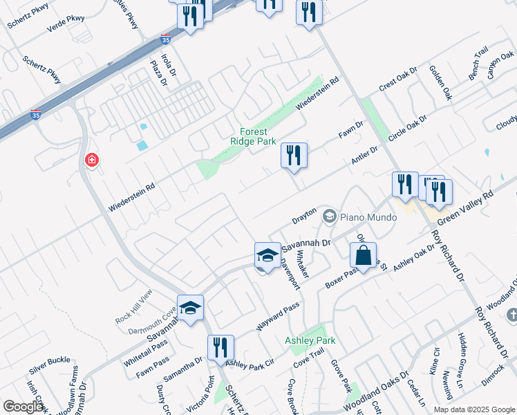 map of restaurants, bars, coffee shops, grocery stores, and more near 908 Fawn Drive in Schertz