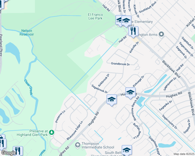 map of restaurants, bars, coffee shops, grocery stores, and more near 8406 Redbrook Drive in Houston