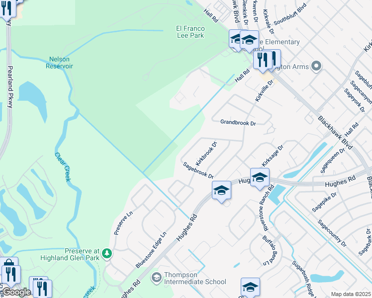 map of restaurants, bars, coffee shops, grocery stores, and more near 8327 Redbrook Drive in Houston