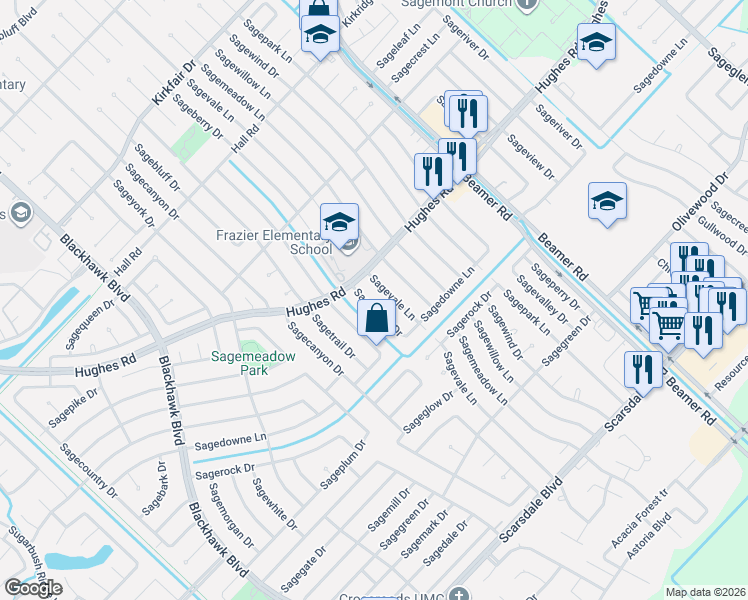 map of restaurants, bars, coffee shops, grocery stores, and more near 11214 Sagevale Lane in Houston