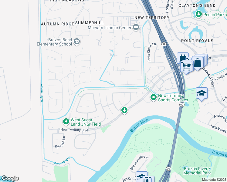 map of restaurants, bars, coffee shops, grocery stores, and more near 4723 Knights Branch Drive in Sugar Land