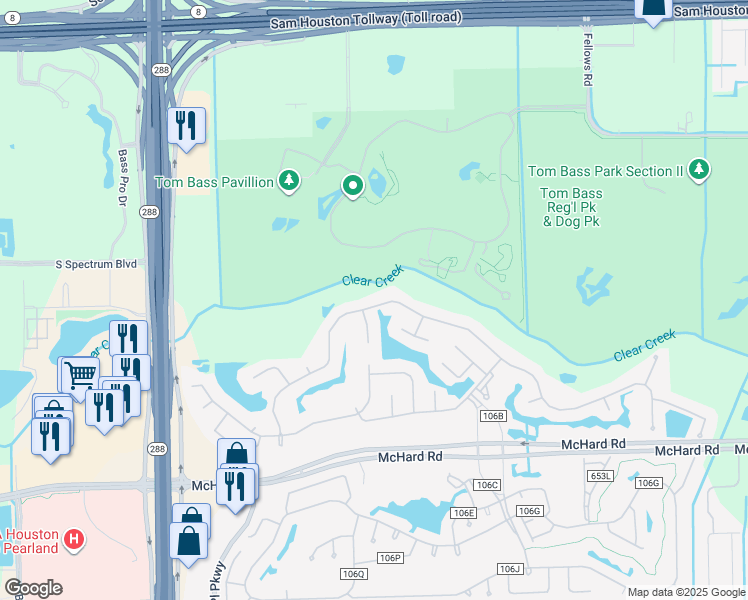 map of restaurants, bars, coffee shops, grocery stores, and more near 3023 East Cedar Hollow Drive in Pearland
