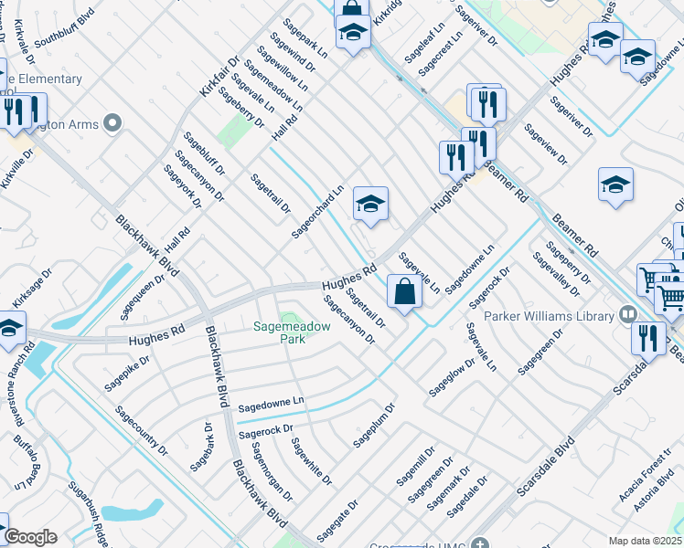 map of restaurants, bars, coffee shops, grocery stores, and more near 11119 Sagetrail Drive in Houston