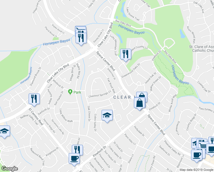 map of restaurants, bars, coffee shops, grocery stores, and more near 14411 Shannon Ridge Road in Houston