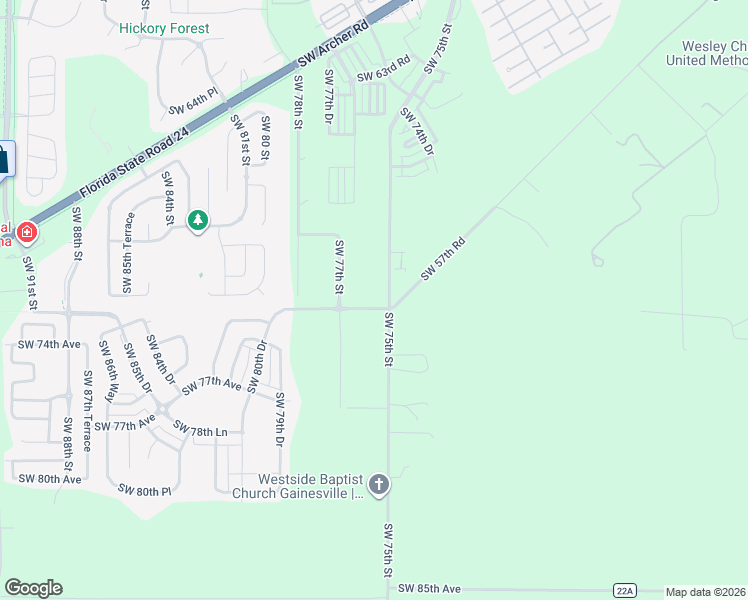 map of restaurants, bars, coffee shops, grocery stores, and more near 7204 Southwest 75th Street in Gainesville