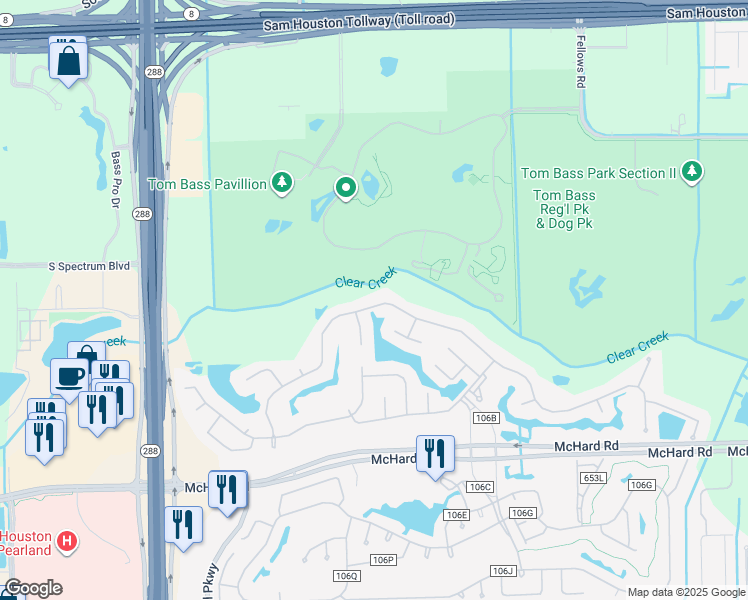 map of restaurants, bars, coffee shops, grocery stores, and more near 3023 East Cedar Hollow Drive in Pearland