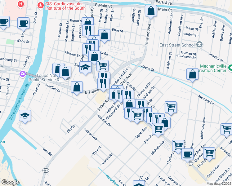 map of restaurants, bars, coffee shops, grocery stores, and more near 707 Grand Caillou Road in Houma