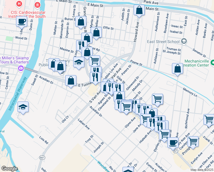 map of restaurants, bars, coffee shops, grocery stores, and more near 707 Grand Caillou Road in Houma