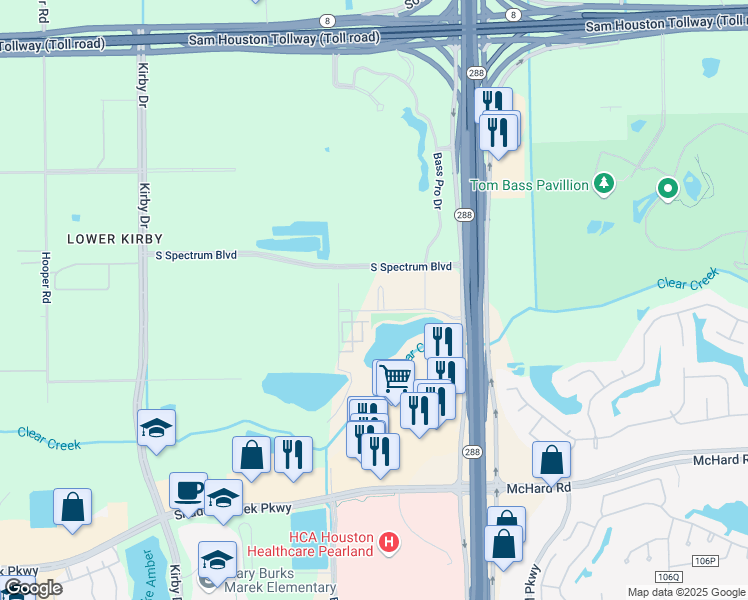 map of restaurants, bars, coffee shops, grocery stores, and more near 15000 South Freeway in Houston