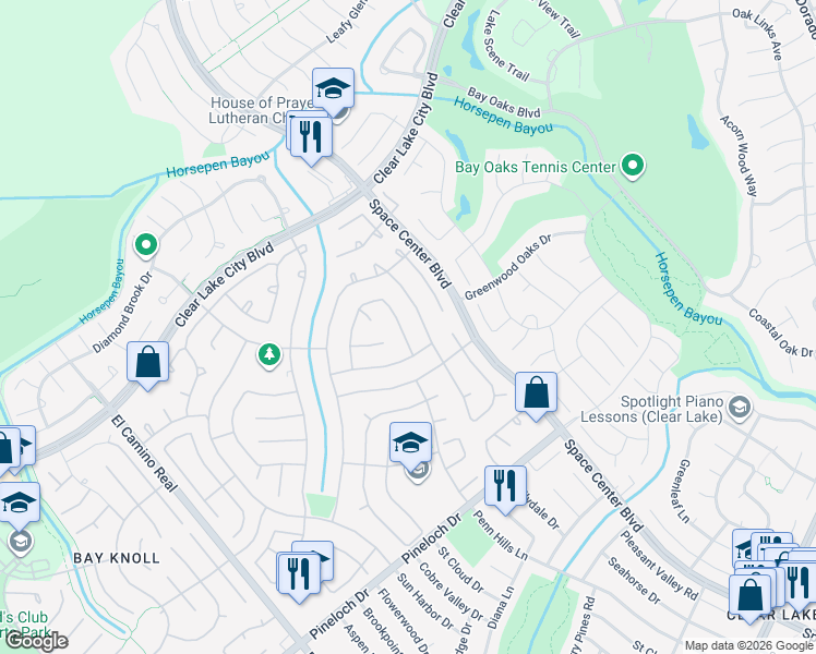 map of restaurants, bars, coffee shops, grocery stores, and more near 14402 Fair Knoll Way in Houston