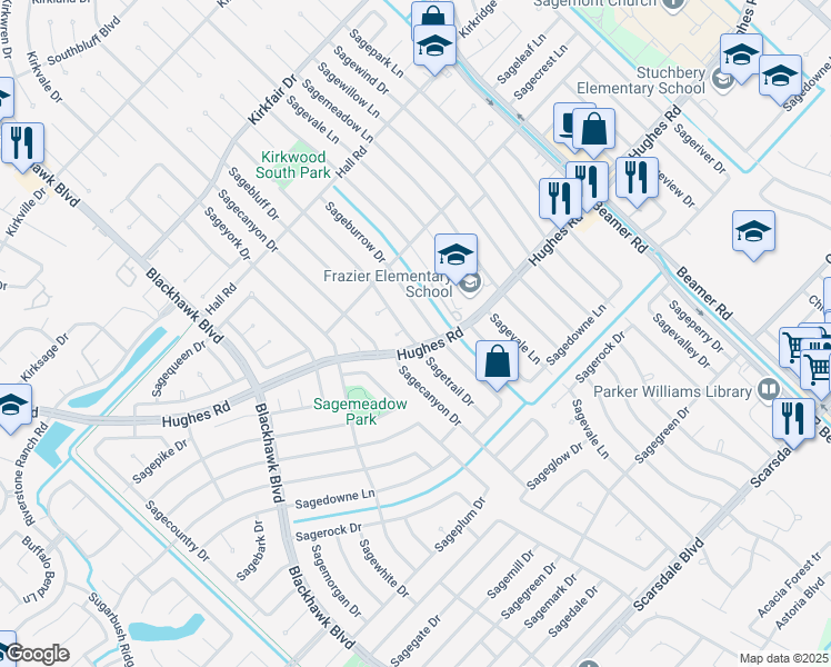 map of restaurants, bars, coffee shops, grocery stores, and more near 11119 Sagetrail Drive in Houston