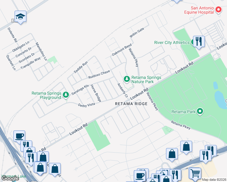 map of restaurants, bars, coffee shops, grocery stores, and more near 16219 Appaloosa Oak in Selma