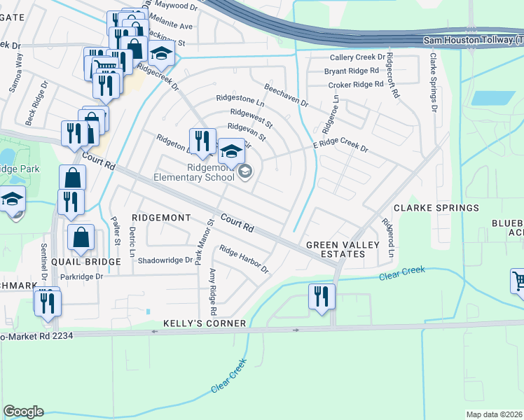 map of restaurants, bars, coffee shops, grocery stores, and more near 4834 Porter Ridge Drive in Houston