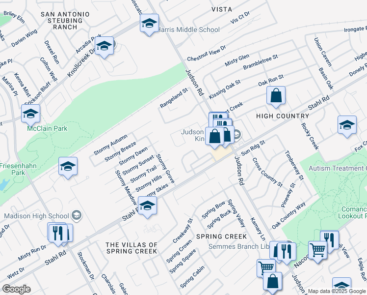 map of restaurants, bars, coffee shops, grocery stores, and more near 16315 Bitter Creek St in San Antonio