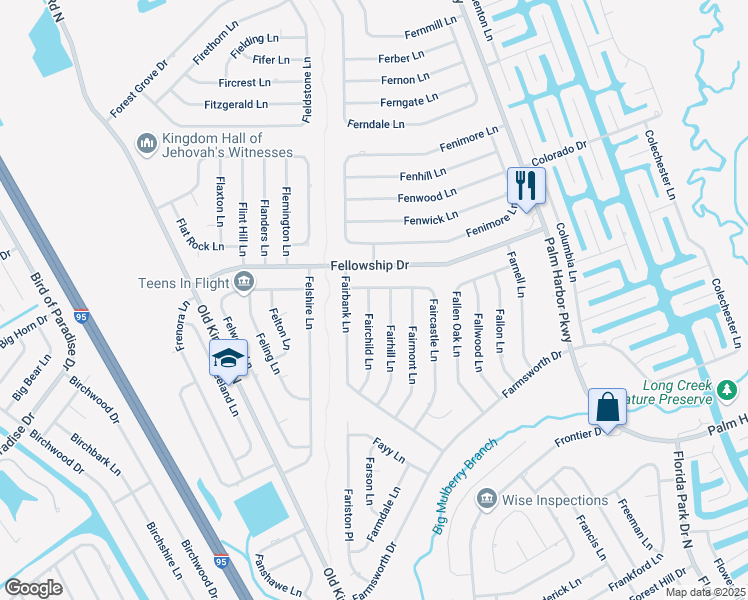 map of restaurants, bars, coffee shops, grocery stores, and more near 3 Fairchild Lane in Palm Coast