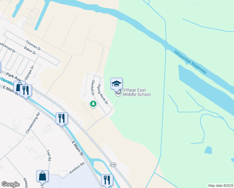 map of restaurants, bars, coffee shops, grocery stores, and more near 315 Lafayette Woods Boulevard in Houma