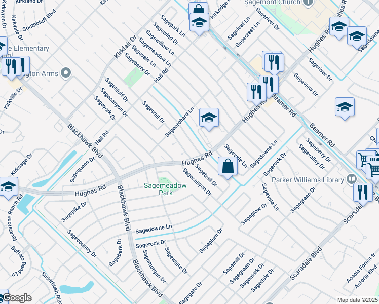 map of restaurants, bars, coffee shops, grocery stores, and more near 11119 Sagetrail Drive in Houston
