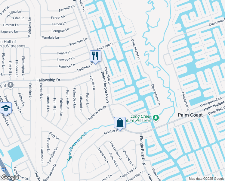 map of restaurants, bars, coffee shops, grocery stores, and more near 14 Columbia Ln in Palm Coast