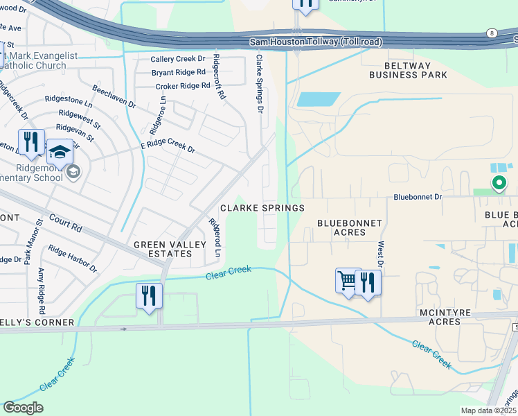 map of restaurants, bars, coffee shops, grocery stores, and more near 16122 Maladi Drive in Houston