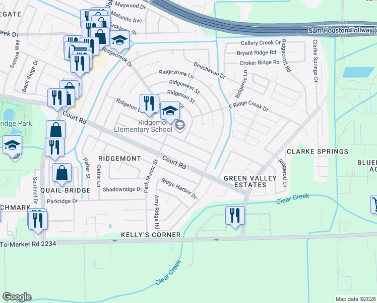 map of restaurants, bars, coffee shops, grocery stores, and more near 4834 Porter Ridge Drive in Houston