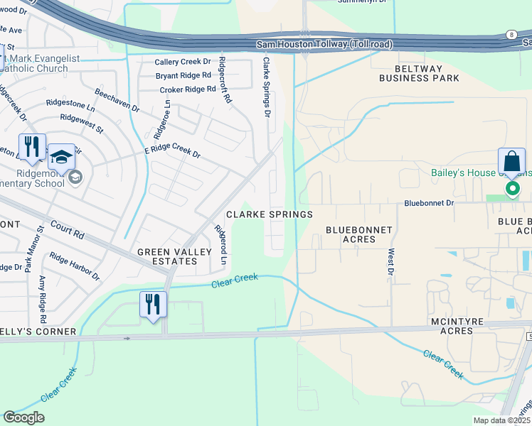 map of restaurants, bars, coffee shops, grocery stores, and more near 16122 Maladi Dr in Houston
