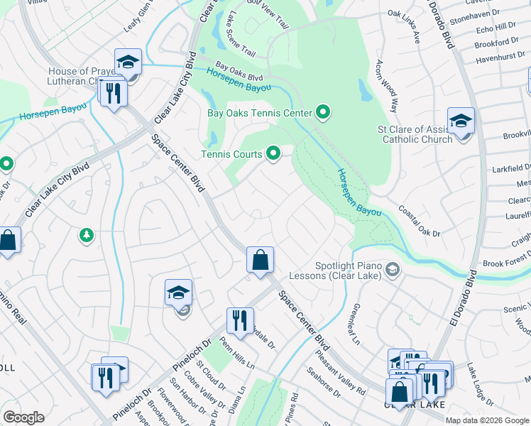 map of restaurants, bars, coffee shops, grocery stores, and more near 1902 Cherrytree Park Circle in Houston