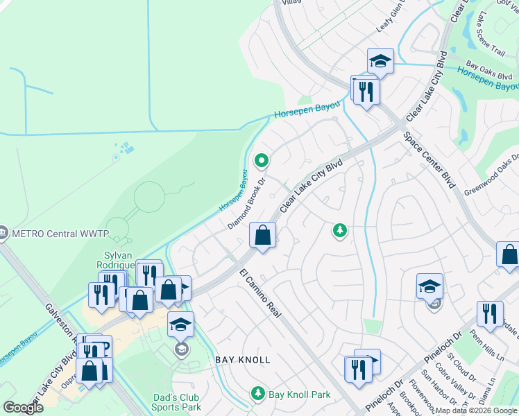 map of restaurants, bars, coffee shops, grocery stores, and more near 1802 Emerald Lake Court in Houston