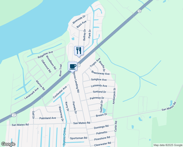 map of restaurants, bars, coffee shops, grocery stores, and more near 107 Breeze Way Avenue in Satsuma