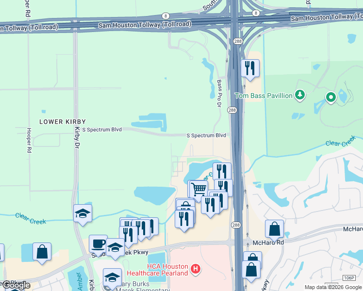map of restaurants, bars, coffee shops, grocery stores, and more near 15000 South Freeway in Houston