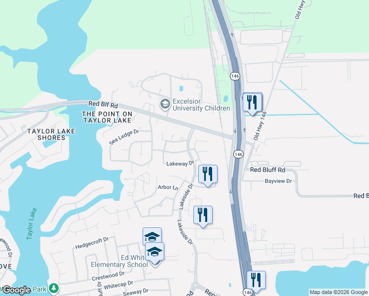 map of restaurants, bars, coffee shops, grocery stores, and more near 2610 Hampton Springs Drive in Seabrook