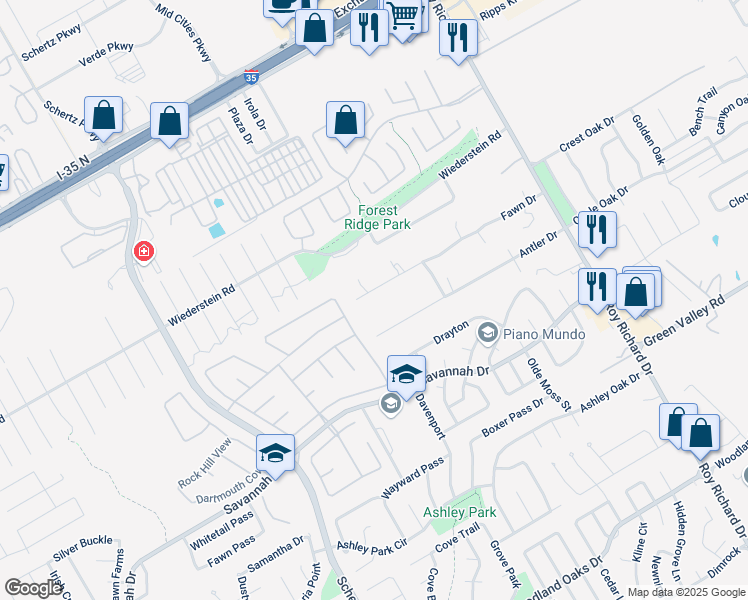 map of restaurants, bars, coffee shops, grocery stores, and more near 908 Fawn Drive in Schertz