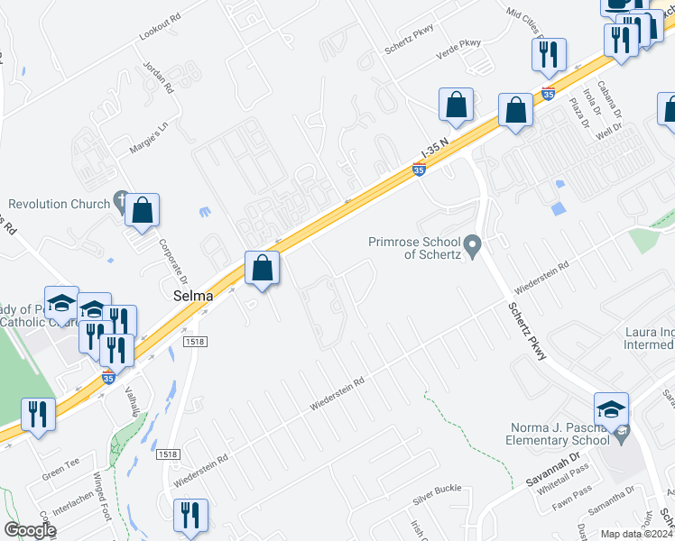 map of restaurants, bars, coffee shops, grocery stores, and more near 9703 Chelsea Circle in Selma