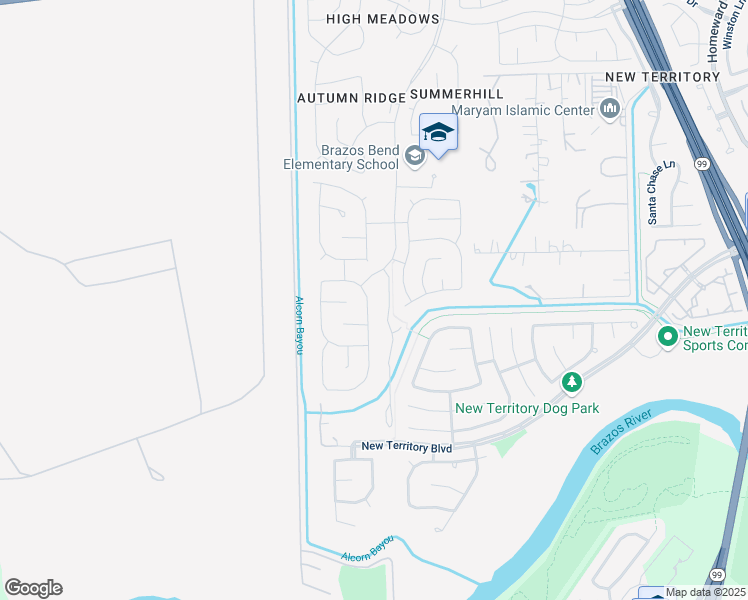 map of restaurants, bars, coffee shops, grocery stores, and more near 915 Evandale Lane in Sugar Land