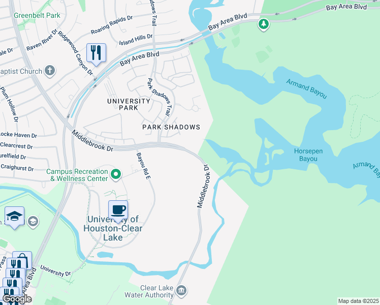 map of restaurants, bars, coffee shops, grocery stores, and more near 15148-15150 Middlebrook Dr in Houston