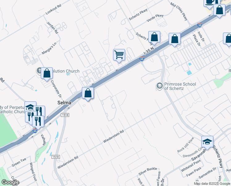 map of restaurants, bars, coffee shops, grocery stores, and more near 9724 Chelsea Circle in Selma