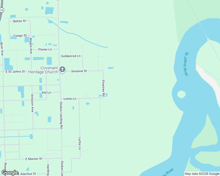 map of restaurants, bars, coffee shops, grocery stores, and more near 147 Pinetree Road in Palatka