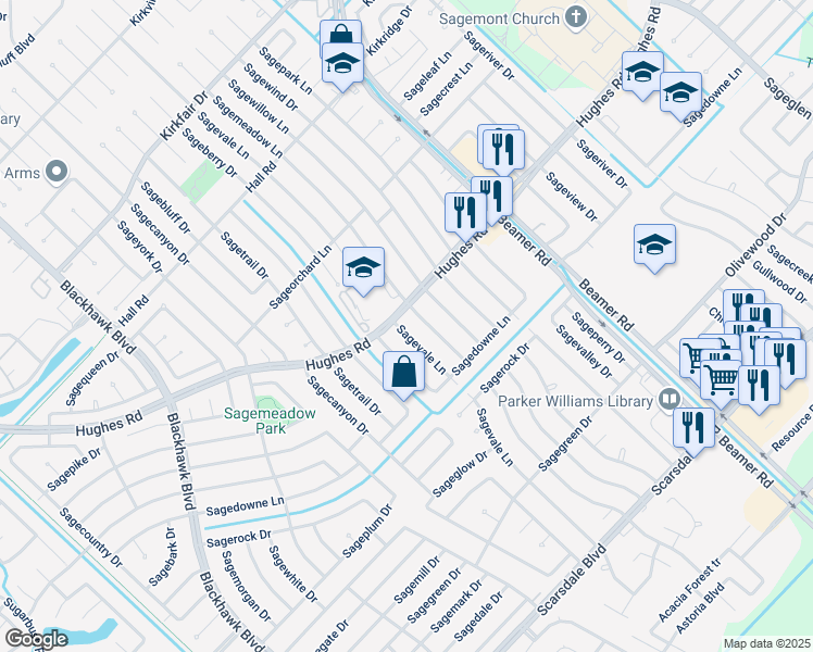 map of restaurants, bars, coffee shops, grocery stores, and more near 11214 Sagevale Lane in Houston