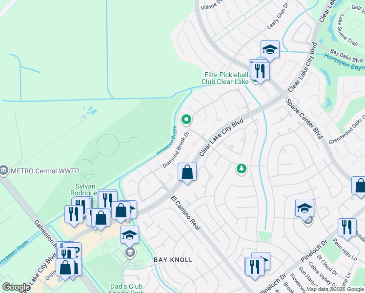 map of restaurants, bars, coffee shops, grocery stores, and more near 1802 Emerald Lake Court in Houston