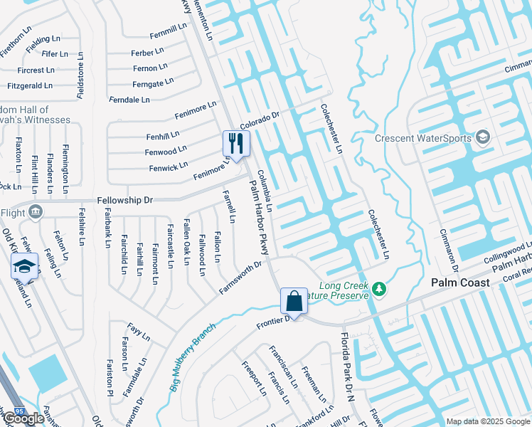 map of restaurants, bars, coffee shops, grocery stores, and more near 14 Columbia Lane in Palm Coast
