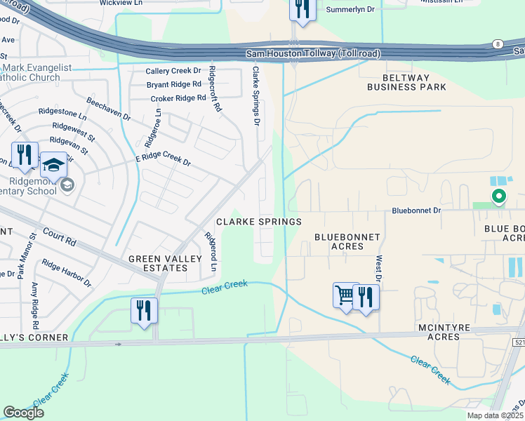 map of restaurants, bars, coffee shops, grocery stores, and more near 16122 Maladi Drive in Houston
