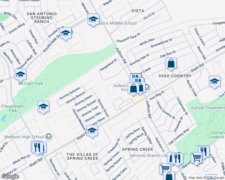 map of restaurants, bars, coffee shops, grocery stores, and more near 16315 Bitter Creek Street in San Antonio