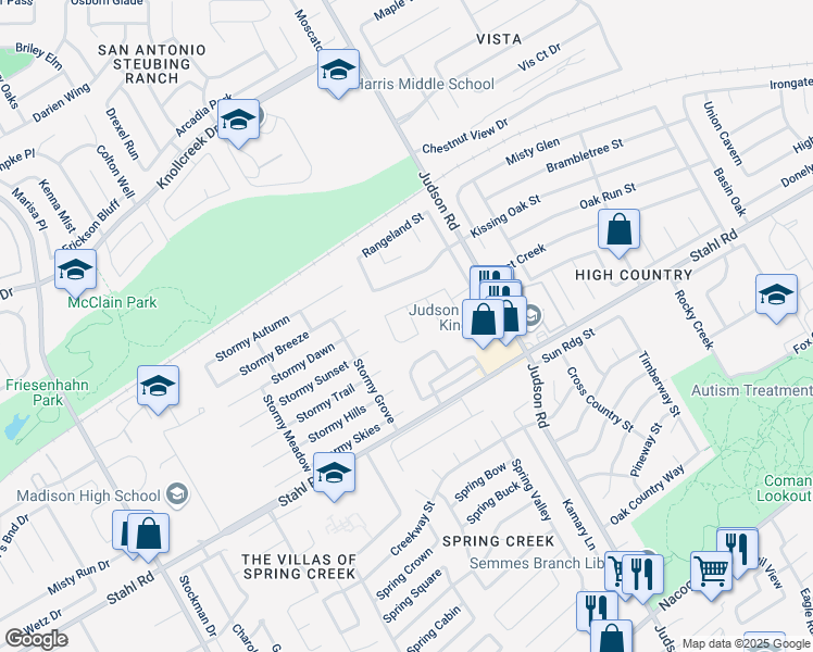 map of restaurants, bars, coffee shops, grocery stores, and more near 16315 Bitter Creek Street in San Antonio