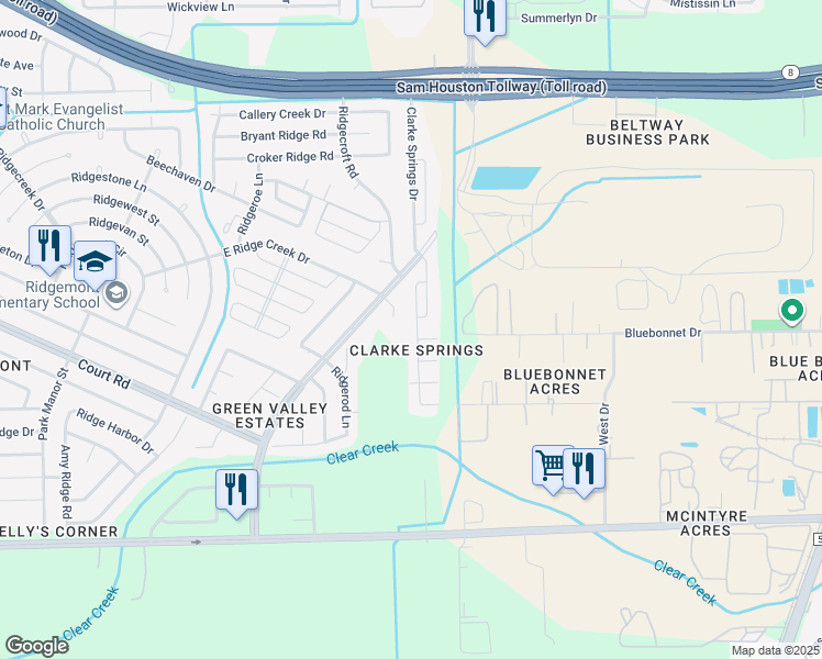 map of restaurants, bars, coffee shops, grocery stores, and more near 16122 Maladi Drive in Houston